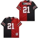 Atlanta Falcons #21 Deion Sanders Red White Split 1989 Throwback Jersey