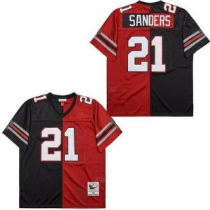 Atlanta Falcons #21 Deion Sanders Red White Split 1989 Throwback Jersey