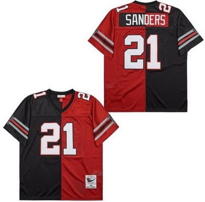 Atlanta Falcons #21 Deion Sanders Red White Split 1989 Throwback Jersey