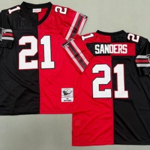 Atlanta Falcons #21 Deion Sanders Red White Split 1989 Throwback Jersey