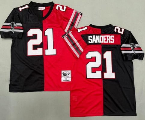 Atlanta Falcons #21 Deion Sanders Red White Split 1989 Throwback Jersey