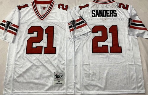 Atlanta Falcons #21 Deion Sanders White 1989 Throwback Jersey