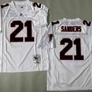 Atlanta Falcons #21 Deion Sanders White Black 1992 Throwback Jersey