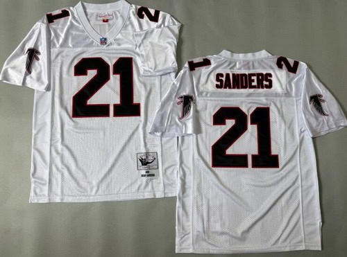Atlanta Falcons #21 Deion Sanders White Black 1992 Throwback Jersey