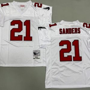 Atlanta Falcons #21 Deion Sanders White Red 1992 Throwback Jersey