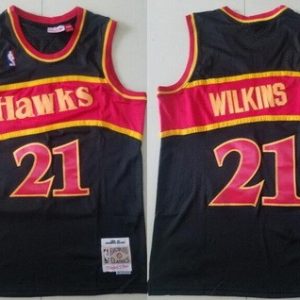 Atlanta Hawks #21 Dominique Wilkins Black 1986 Throwback Swingman Jersey