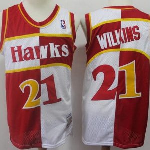 Atlanta Hawks #21 Dominique Wilkins Red White Split 1987 Throwback Swingman Jersey