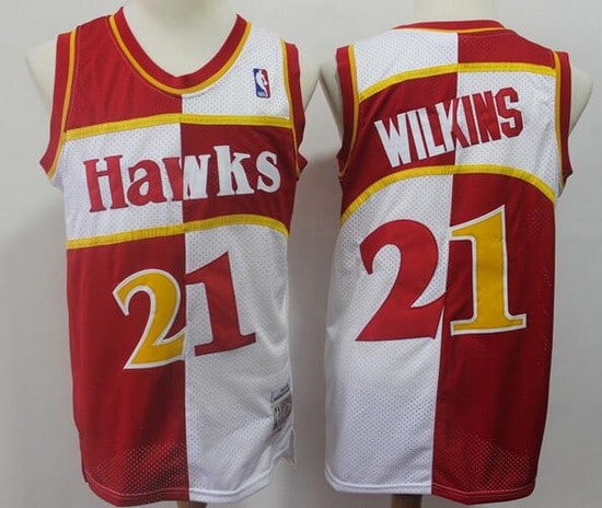Atlanta Hawks #21 Dominique Wilkins Red White Split 1987 Throwback Swingman Jersey