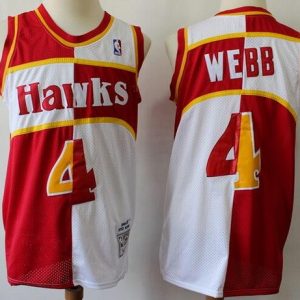 Atlanta Hawks #4 Spud Webb Red White Split 1986 Throwback Swingman Jersey