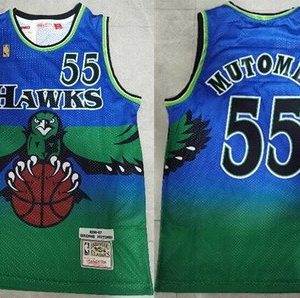 Atlanta Hawks #55 Dikembe Mutombo Blue Green 1996 Throwback Swingman Jersey