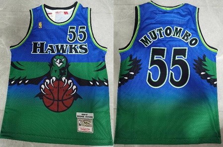 Atlanta Hawks #55 Dikembe Mutombo Blue Green 1996 Throwback Swingman Jersey