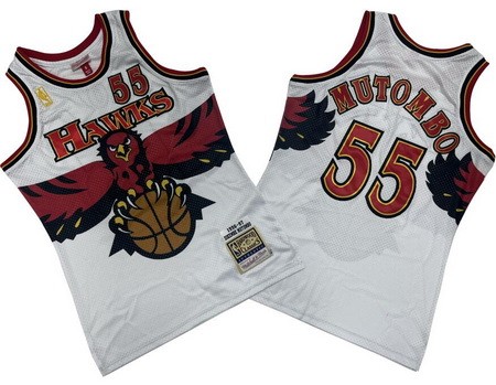 Atlanta Hawks #55 Dikembe Mutombo White 1996 Throwback Swingman Jersey