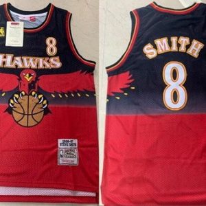 Atlanta Hawks #8 Steve Smith Black Red 1996 Throwback Swingman Jersey