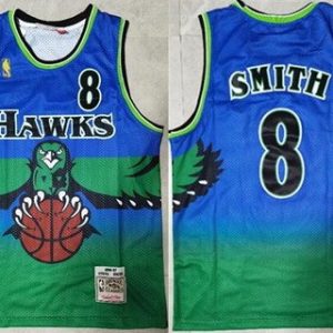 Atlanta Hawks #8 Steve Smith Blue Green 1996 Throwback Swingman Jersey