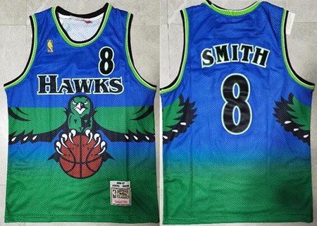 Atlanta Hawks #8 Steve Smith Blue Green 1996 Throwback Swingman Jersey