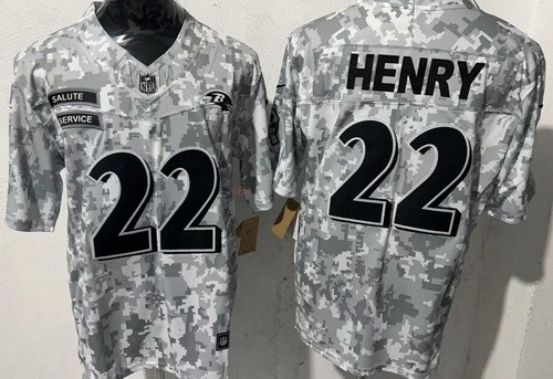 Baltimore Ravens #22 Derrick Henry Limited Arctic Camo 2024 Salute to Service Jersey