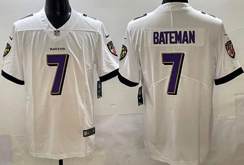 Baltimore Ravens #7 Rashod Bateman Limited White Vapor Jersey