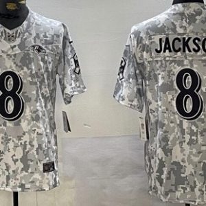 Baltimore Ravens #8 Lamar Jackson Limited Arctic Camo 2024 Salute to Service Jersey