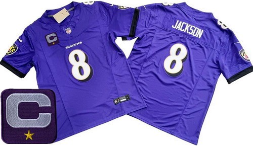Baltimore Ravens #8 Lamar Jackson Limited Purple C Patch FUSE Vapor Jersey