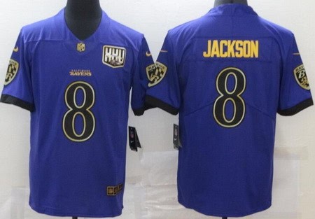 Baltimore Ravens #8 Lamar Jackson Limited Purple Gold Vapor Untouchable Jersey