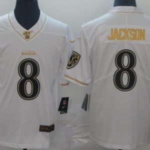 Baltimore Ravens #8 Lamar Jackson Limited White Gold 100th Season Vapor Untouchable Jersey