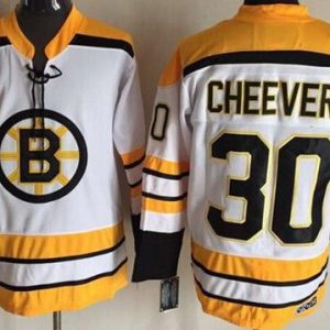 Boston Bruins #30 Gerry Cheevers White Throwback Jersey