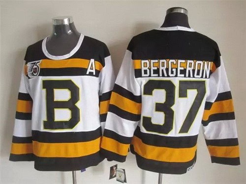 Boston Bruins #37 Patrice Bergeron White 75th Throwback Jersey