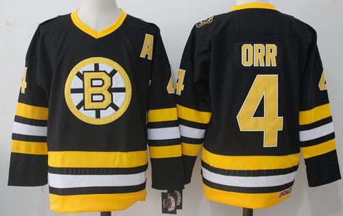 Boston Bruins #4 Bobby Orr Black Throwback Jersey