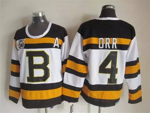 Boston Bruins #4 Bobby Orr White 75th Throwback Jersey