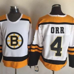 Boston Bruins #4 Bobby Orr White Yellow Throwback Jersey
