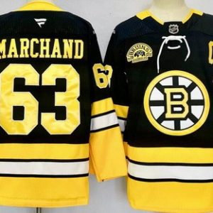 Boston Bruins #63 Brad Marchand Black 100th Anniversary Authentic Jersey