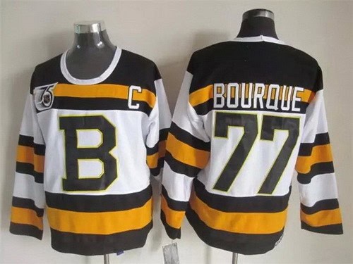 Boston Bruins #77 Ray Bourque White 75th Throwback Jersey