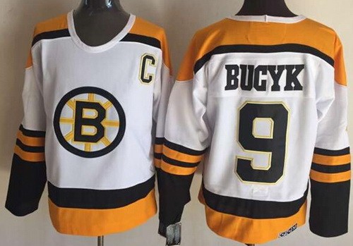Boston Bruins #9 Johnny Bucyk White Throwback Jersey