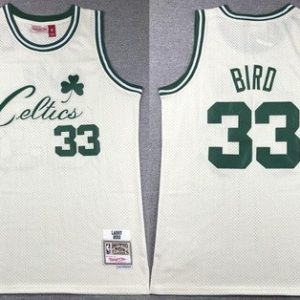 Boston Celtics #33 Larry Bird Cream Chainstitch Throwback Swingman Jersey
