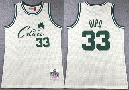 Boston Celtics #33 Larry Bird Cream Chainstitch Throwback Swingman Jersey