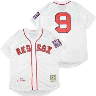 Boston Red Sox #9 Ted Williams White 1939 Throwback Jersey