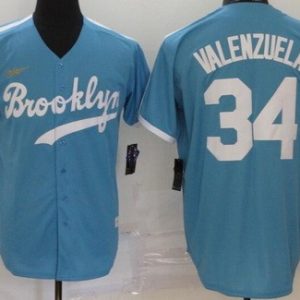 Brooklyn Dodgers #34 Fernando Valenzuela Light Blue 2020 Cooperstown Collection Jersey