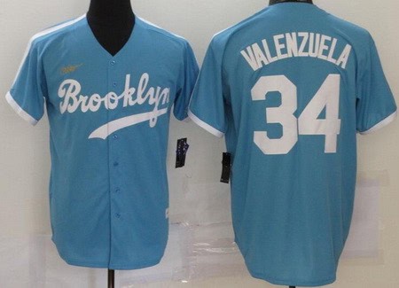 Brooklyn Dodgers #34 Fernando Valenzuela Light Blue 2020 Cooperstown Collection Jersey