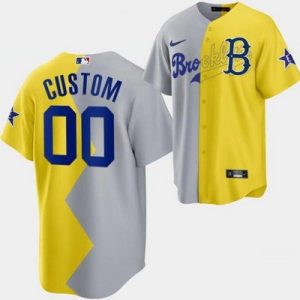 Brooklyn Dodgers Customized Bad Bunny Gray Yellow 2022 MLB All Star Celebrity Softball Game Cool Base Jersey