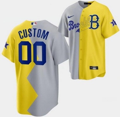 Brooklyn Dodgers Customized Bad Bunny Gray Yellow 2022 MLB All Star Celebrity Softball Game Cool Base Jersey