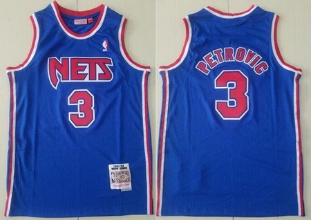 Brooklyn Nets #3 Drazen Petrovic Blue 1992 Throwback Swingman Jersey
