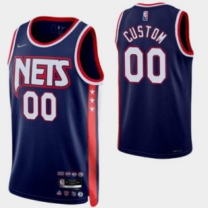 Brooklyn Nets Custom Navy City Diamond 75th Icon Hot Press Jersey
