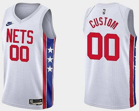 Brooklyn Nets Custom White Classic Icon Hot Press Jersey