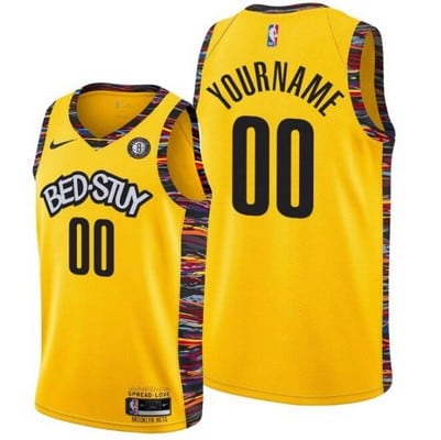 Brooklyn Nets Custom Yellow 2021 City Icon Hot Press Jersey