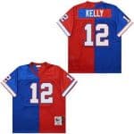 Buffalo Bills #12 Jim Kelly Blue Red Split 1990 Throwback Jersey