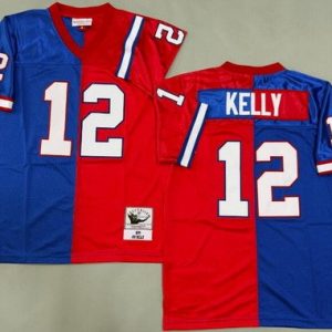 Buffalo Bills #12 Jim Kelly Blue Red Split 1994 Throwback Jersey