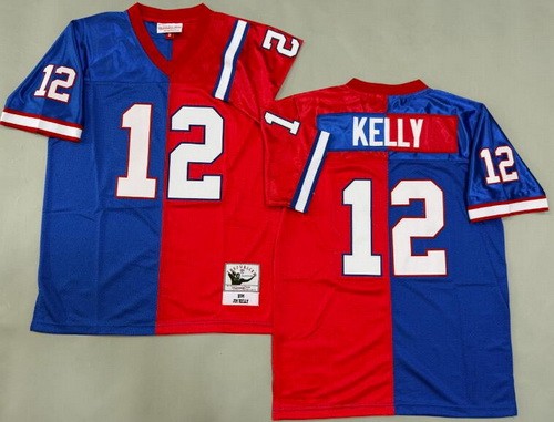Buffalo Bills #12 Jim Kelly Blue Red Split 1994 Throwback Jersey