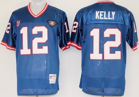 Buffalo Bills #12 Jim Kelly Blue Throwback Jersey