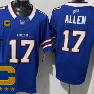 Buffalo Bills #17 Josh Allen Limited Blue Captain Patch FUSE Vapor Jersey