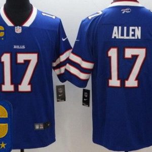 Buffalo Bills #17 Josh Allen Limited Blue Captain Patch Vapor Jersey
